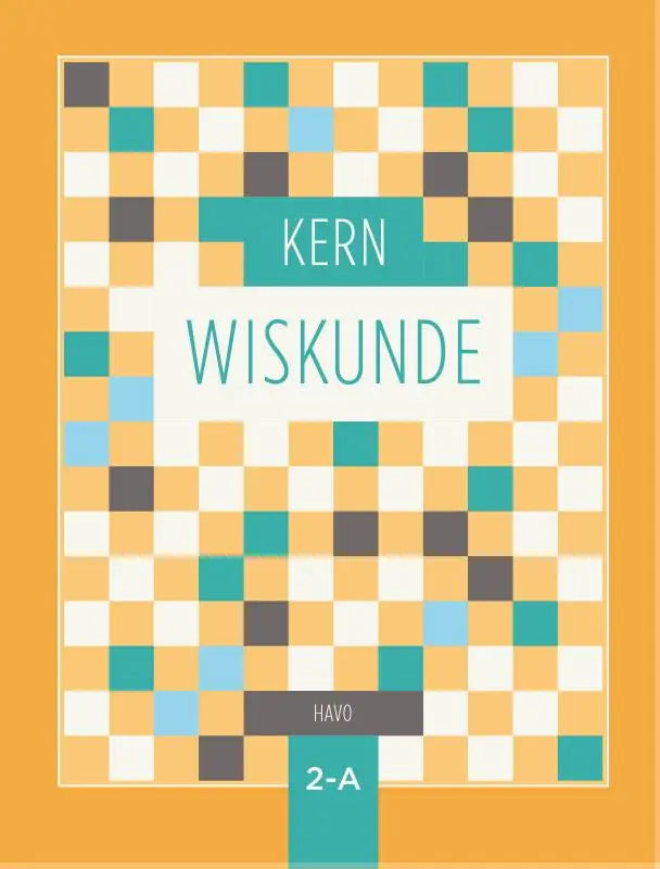 De boekcover van kern wiskunde toont een moderne pixelachtige design met oranje, teal en lichtblauwe blokken