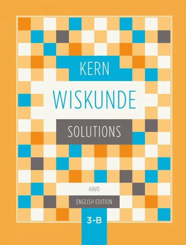 De omslag van kern wiskunde toont een modern, gepixeld ontwerp met afwisselend oranje en blauwe vierkanten op offwhite achtergrond