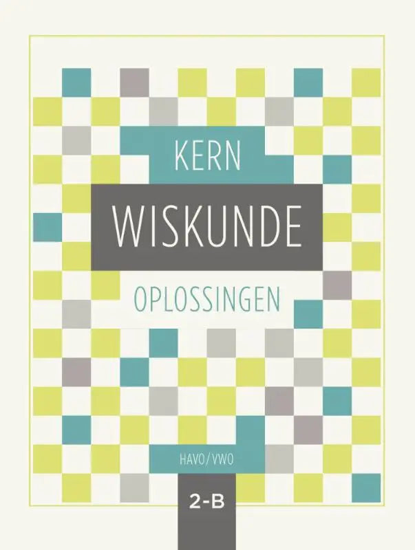 Het boek kern wiskunde heeft een moderne geometrische omslag met teal, limegroen en grijstinten op wit