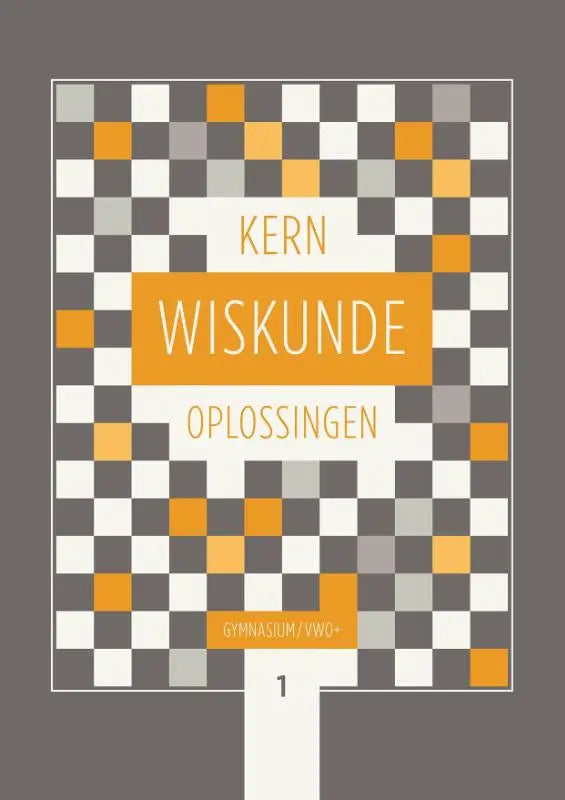 De kern wiskunde boek heeft een moderne grijs-oranje pixelachtig dambordpatroon met duidelijke witte tekst