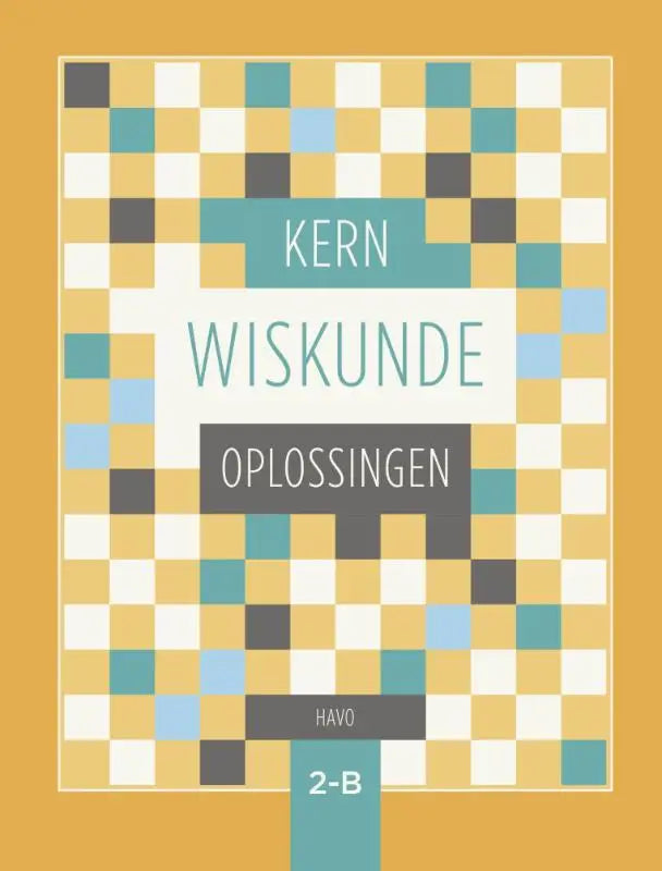 De eigenaar van kern wiskunde boek heeft een pixelachtig ontwerp met blauwgroene, lichtblauwe en beige vierkanten