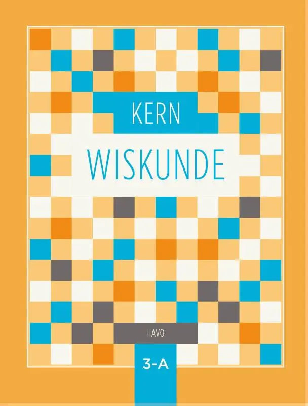 De kern wiskunde boekomslag heeft een levendig pixelontwerp met oranje, blauwe en grijze vierkanten in een raster