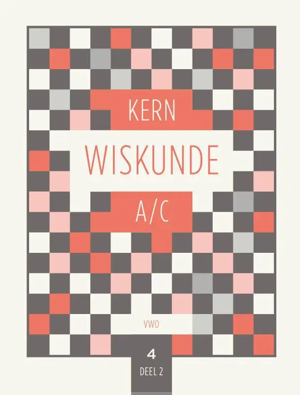 Kern wiskunde boek met pixelpatroon in rood grijs wit en titel kern wiskunde a/c centraal weergegeven