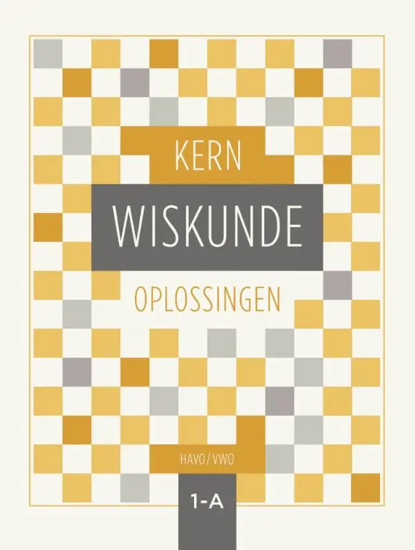 De kern wiskunde boekomslag heeft een modern geometrisch ontwerp met mosterdgeel, lichtgrijs en wit
