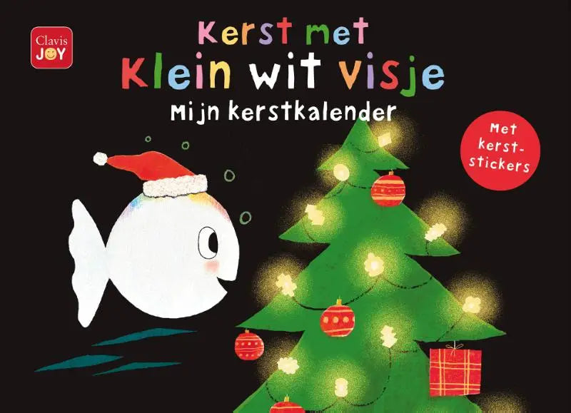 Afbeelding van klein wit visje met rode kerstmanmuts uit mijn kerstkalender kerstpret met klein wit visje