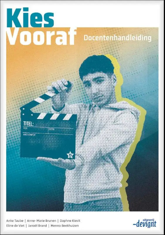 Een zwart-witte filmklapper met sterlogo wordt vastgehouden bij het product Kies vooraf