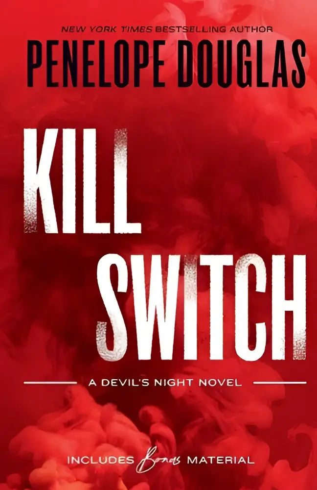 Rood boekomslag kill switch van penelope douglas met gedurfde witte tekst en rokerige rode achtergrond