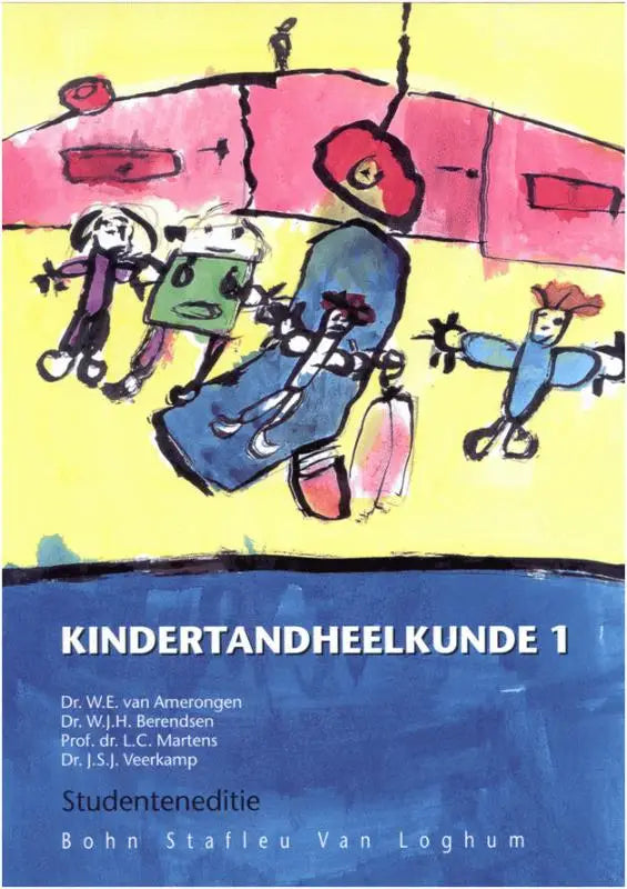 De voorkant van het leerboek kindertandheelkunde 1 met kleurrijke illustraties en een gele achtergrond van bsl media algemene onderwerpen