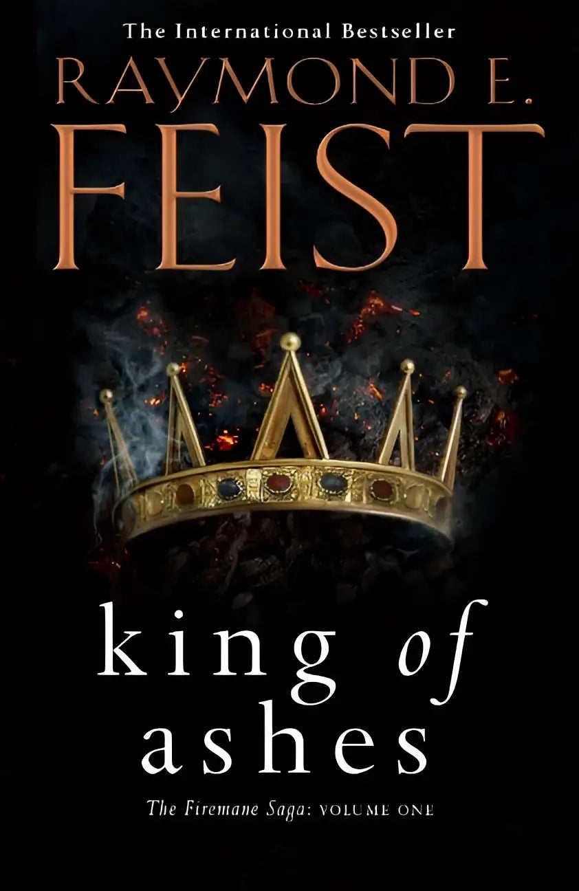 Golden kroon king of ashes met rood en blauw edelstenen op een donkere rokerige achtergrond