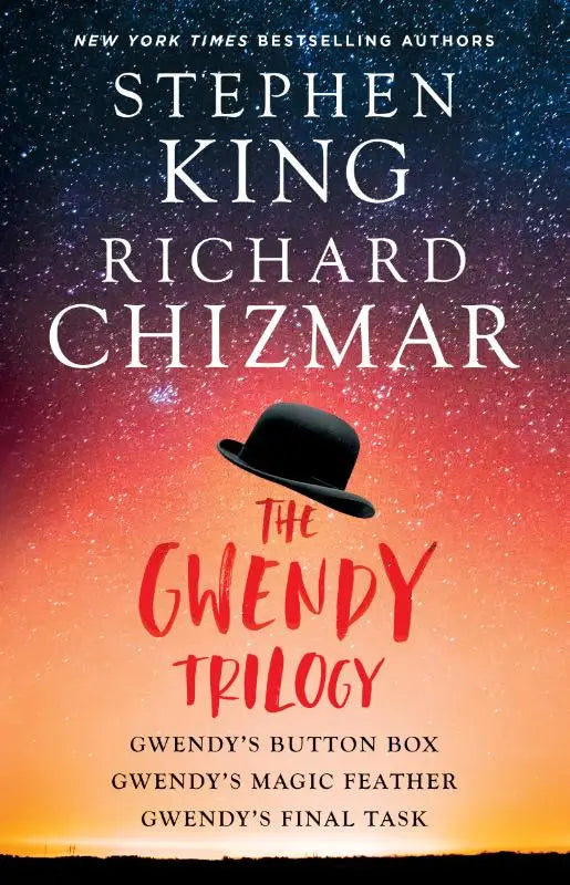 Zwarte fedora hoed centraal geplaatst op een sterrenhemel achtergrond voor gwendy trilogy bind-up product king s