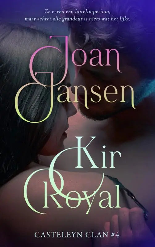 Paars en teal verloop boekcover van kir koyal door joan jansen uit de casteleyn clan serie voor kir royal product