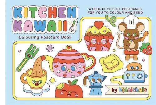 Kitchen Kawaii Colouring Postcard Book - 20 cute postcards for you to colour and send