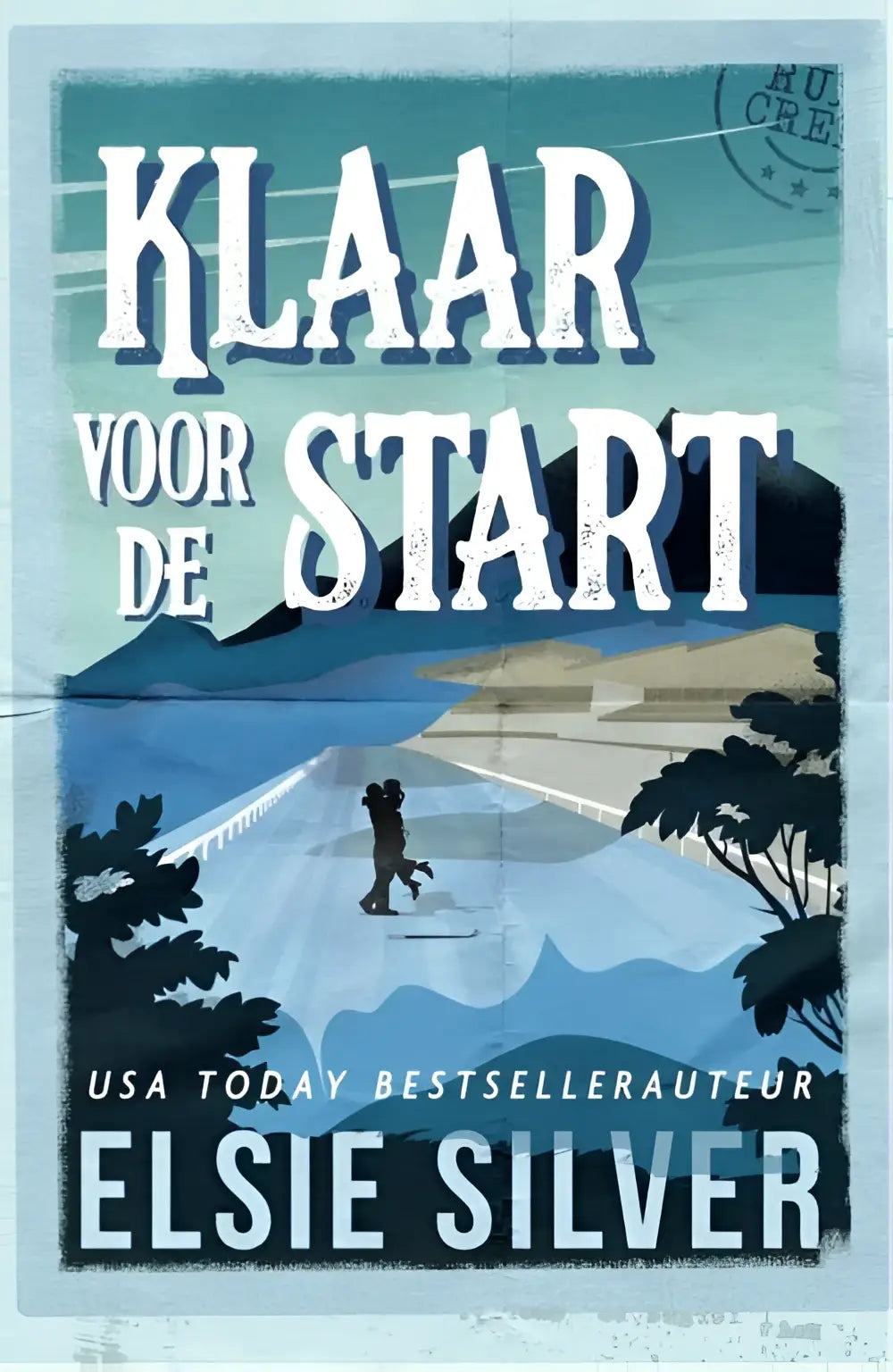 Blauw en wit geïllustreerde boekomslag van klaar voor de start door elsie silver in de spicy ranch romance categorie