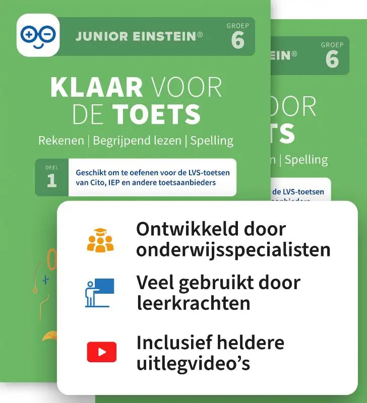 Groen junior einstein werkboek voor groep 6 om te oefenen begrijpend lezen rekenen en spelling voor andere toetsaanbieders
