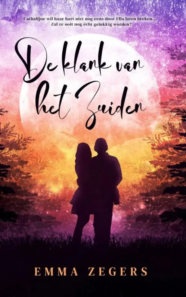De klank van het zuiden boek met romantische silhouetten voor een grote maan tegen een paarse en oranje lucht
