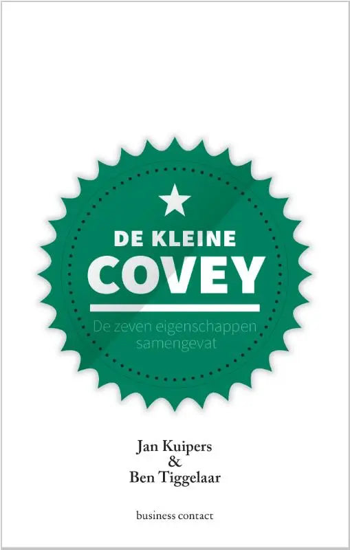 Groene cirkelvormige zegel met witte tekst de kleine covey en ster bovenop op product van kleine covey door jan kuipers atlas contact