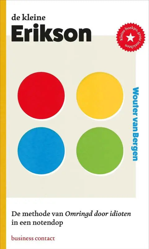 De kleine erikson boek met vier primaire kleurencirkels in rood geel blauw en groen op een beige achtergrond