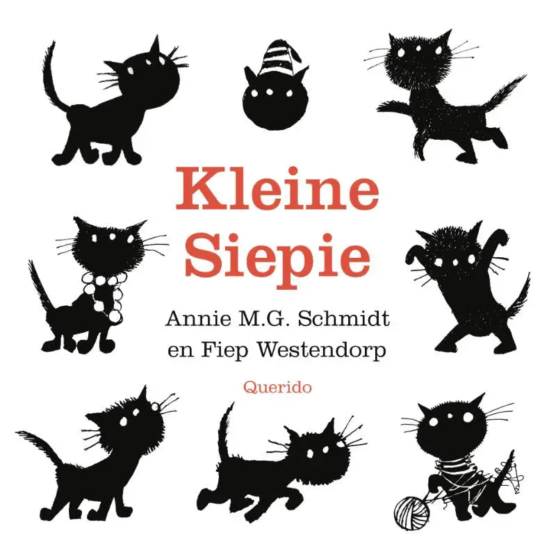 Kinderboek kleine siepie met zwarte geïllustreerde katten voor jonge lezers op witte achtergrond met rode titel