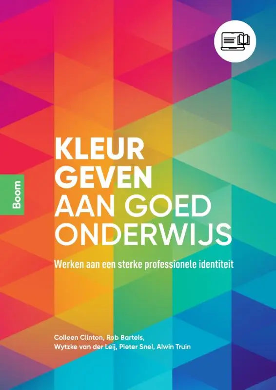 De boekomslag van kleur geven aan goed onderwijs vanaf 18-06-2026 toont witte tekst op een kleurrijke geometrische achtergrond