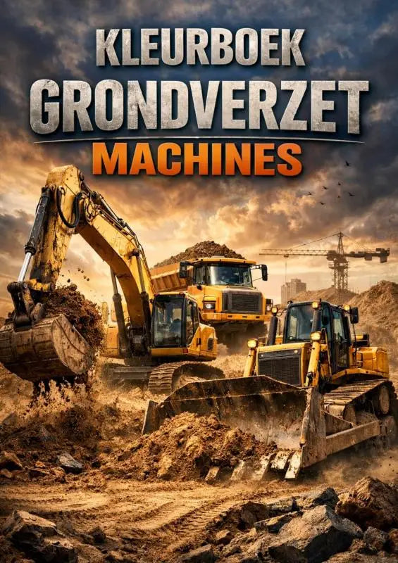 Gele graafmachine met robuust industrieel ontwerp en zware rupsen in kleurboek grondverzet machines
