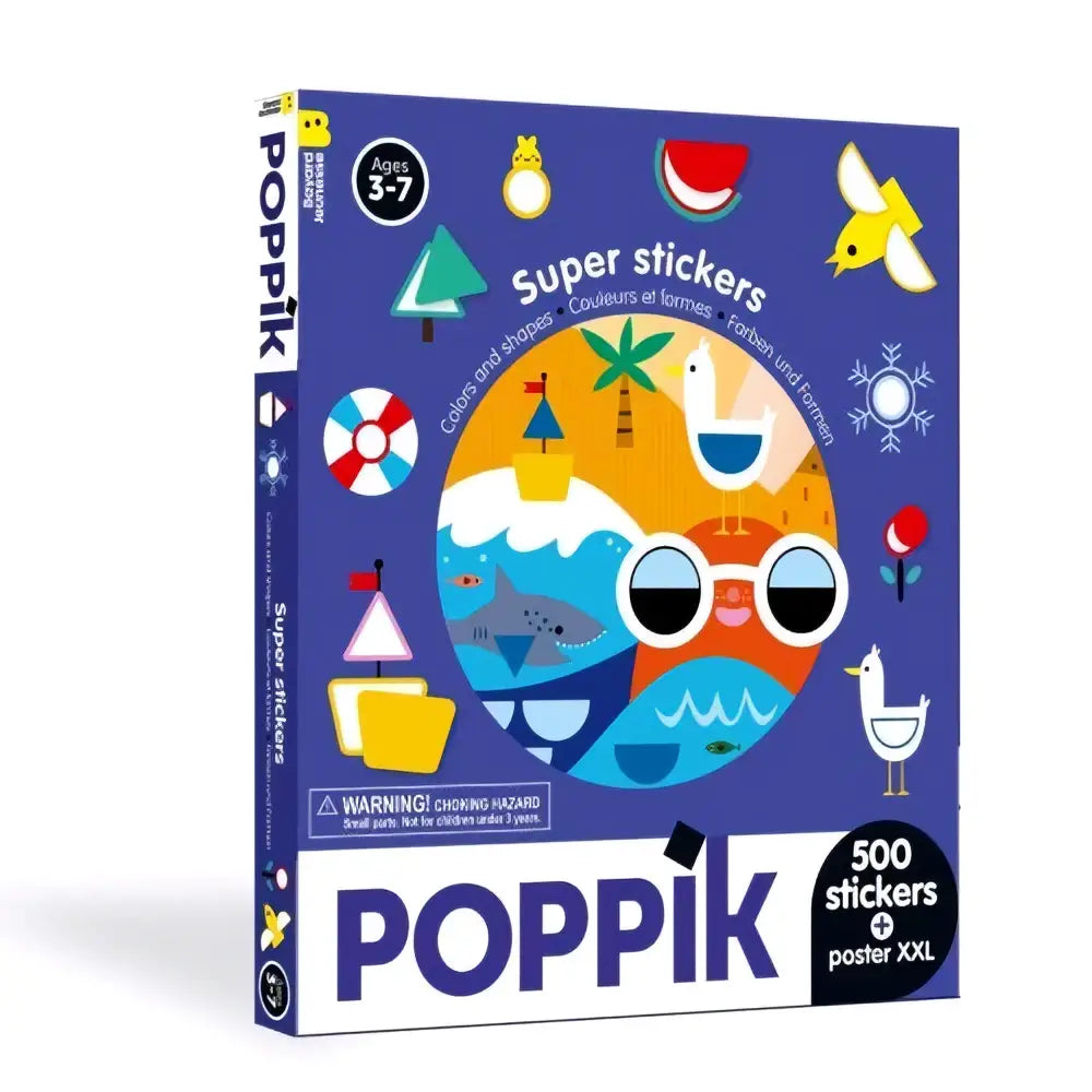 Poppik super stickers doosje kleuren en vormen met kleurrijke cartoon oceaanstickers en poster voor kinderen door michelle romo