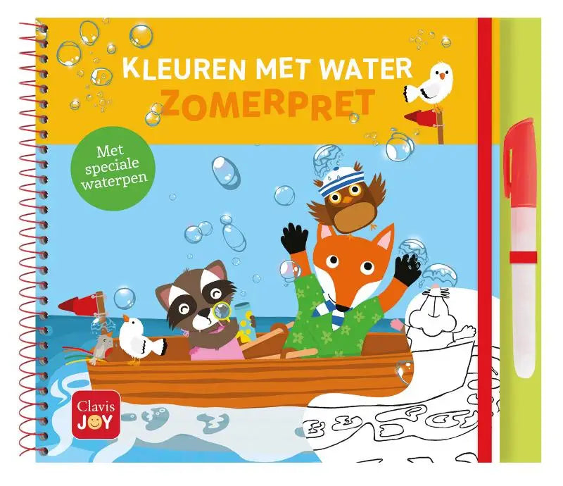 Vibrant geel en blauw activiteitensboek kleuren met water zomerpret met aquarelillustraties voor jonge lezers