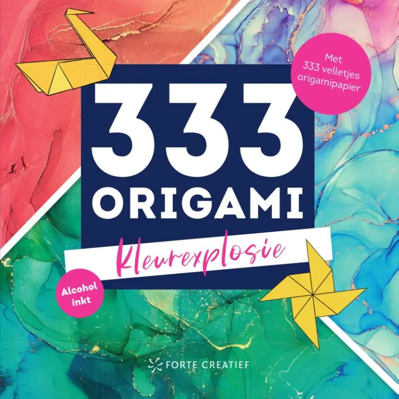 Vibrante marmeren omslag van het kleurexplosie 333 origami boek met gele kraanvogel en molen ontwerpen voor hobby’s algemeen