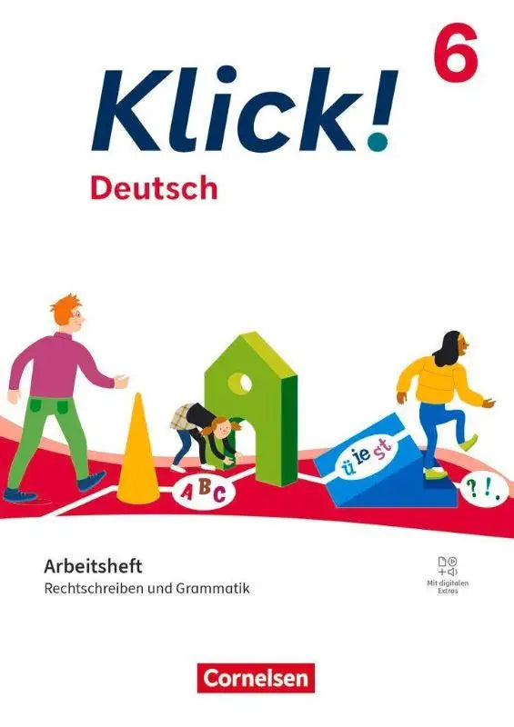 De cover van het werkboek klick 6 deutsch toont kleurrijke illustraties en is gericht op rechtschreiben und grammatik