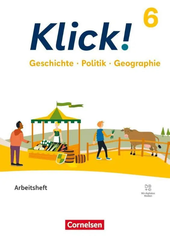 De cover van het arbeitsheft klick 6 met bunten illustraties en is een arbeitsheft mit digitalen medien