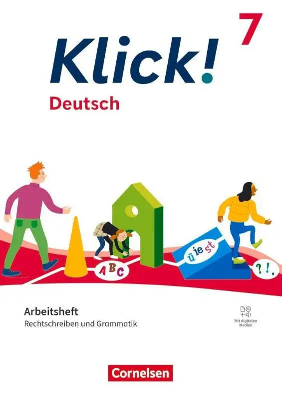 Blue and red klick deutsch 7 workbook cover with illustrated children focusing on rechtschreiben und grammatik und digitalen medien