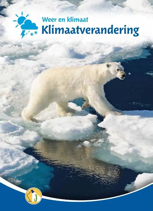 Een witte ijsbeer staat op drijvende ijsvlakten in een smeltend arctisch klimaat voor jonge lezers
