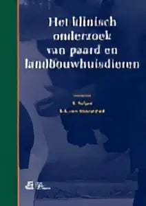 Het klinisch onderzoek van paard en landbouwhuisdieren tekst gedrukt op donkerblauwe, gestructureerde stof van libre uitgeverij