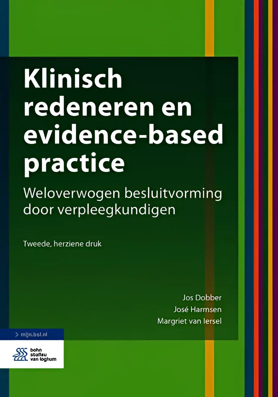 Groen boek met witte tekst en verticale strepen met klinisch redeneren en evidence-based practice van jos dobber