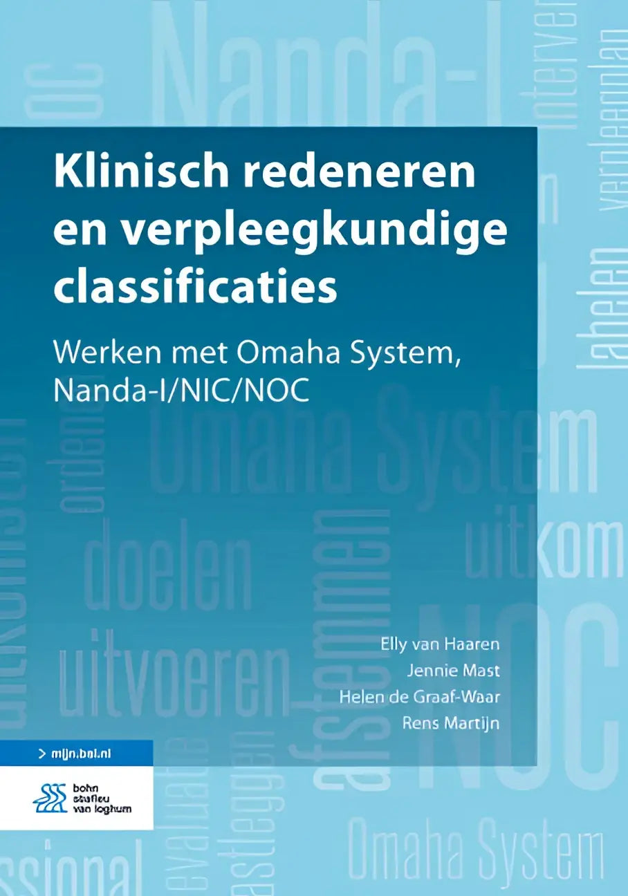 Blauw hardcoverboek klinisch redeneren en verpleegkundige classificaties met witte tekst en uitgeverslogo onderaan