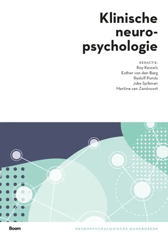 Omslag Klinische neuropsychologie 1e druk met abstracte teal-blauwe vormen