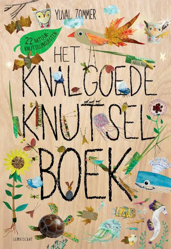 De cover van het knalgoede knutselboek door yuval zommer met kleurrijke dieren en natuurelementen voor jonge lezers