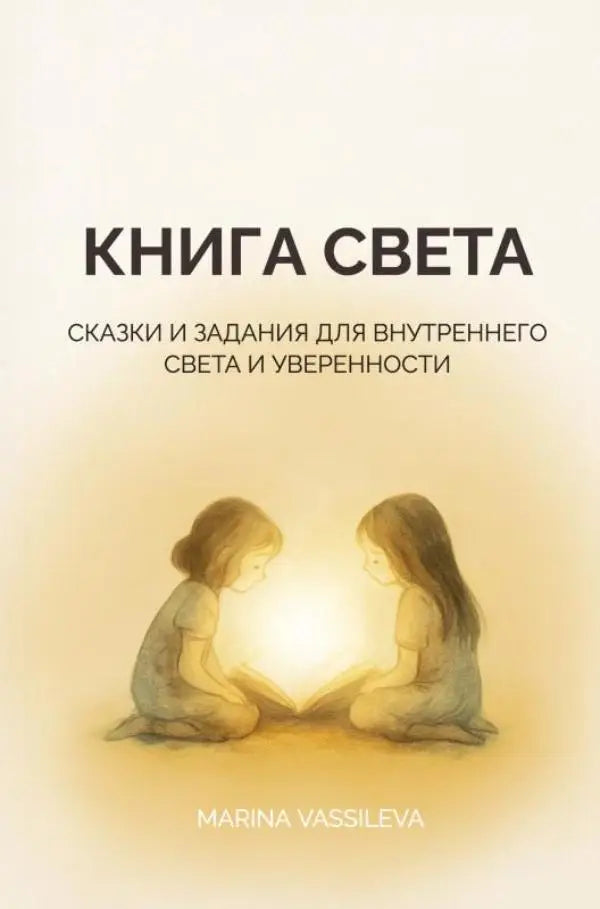 De boekcover van Книга Света toont een warme illustratie van twee kinderen met een gloeiend boek voor jonge lezers