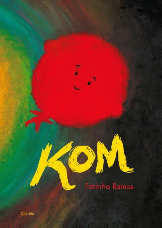 De vrolijke rode ronde figuur met eenvoudige zwarte gezichtskenmerken op de cover van het kinderboek kom voor jonge lezers