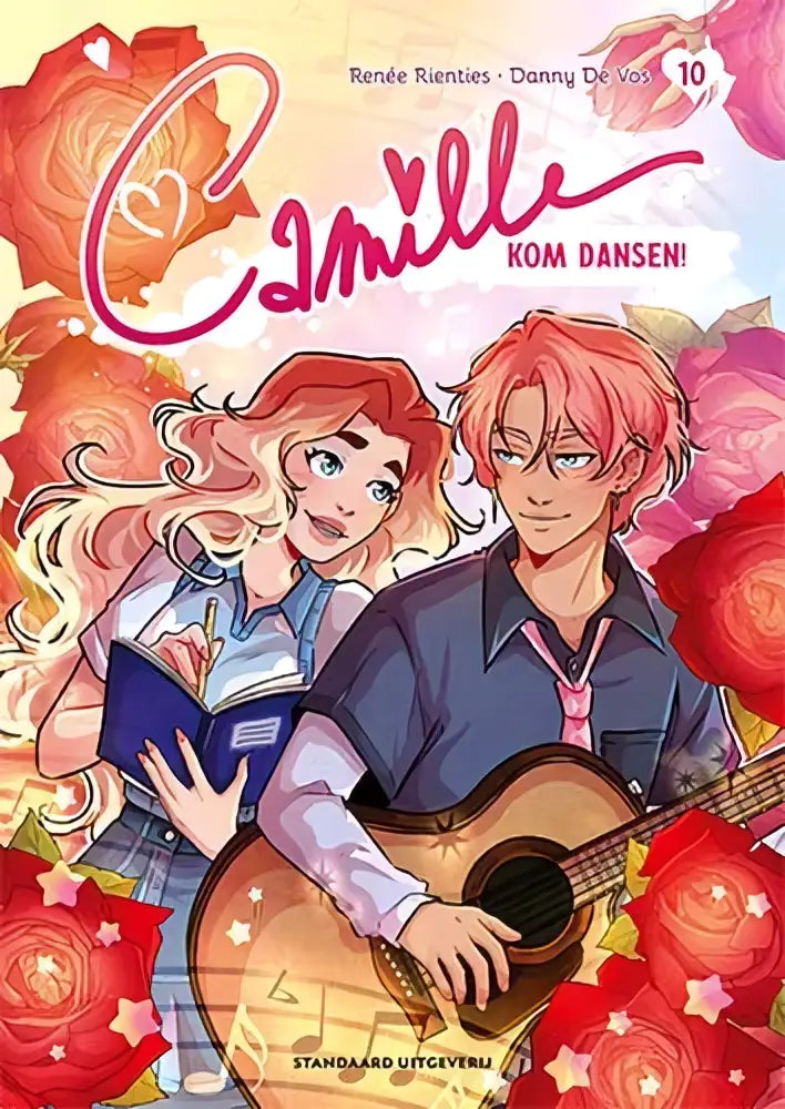 De cover van de comic kom dansen toont twee getekende personages omringd door rode rozen in strips algemeen stijl
