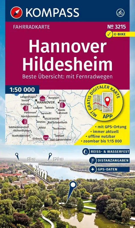 KOMPASS Fahrradkarte 3215 Hannover, Hildesheim 1:50.000 - reiß- und wetterfest