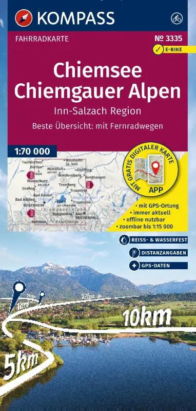 KOMPASS Fahrradkarte 3335 Chiemsee, Chiemgauer Alpen, Inn-Salzach-Region 1:70.000 - reiß- und wetterfest