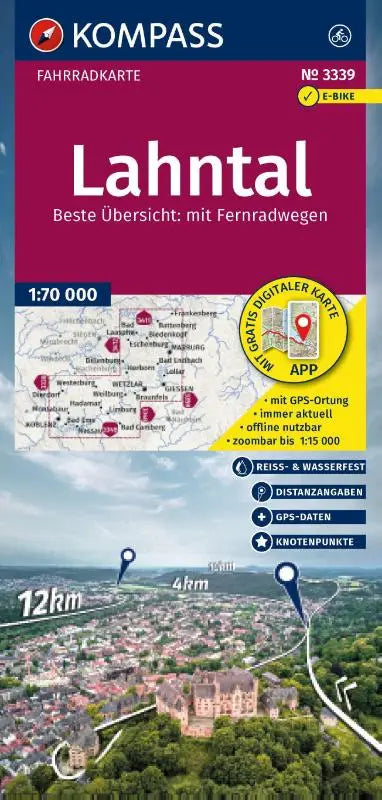 KOMPASS Fahrradkarte 3339 Lahntal mit Knotenpunkten 1:70.000 - reiß- und wetterfest