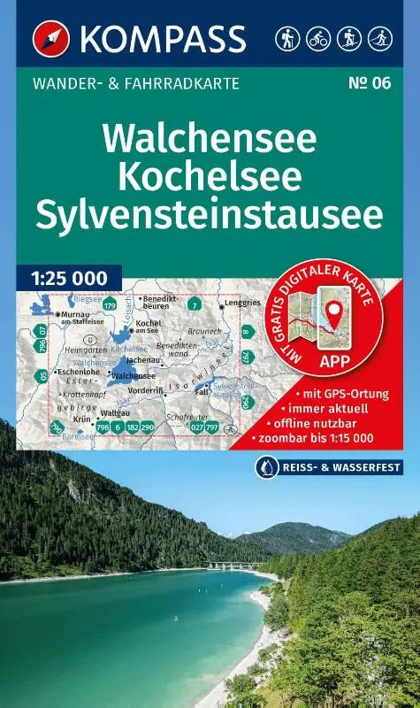 KOMPASS Wanderkarte 06 Walchensee, Kochelsee, Sylvensteinstausee 1:25.000 - Wander- und Fahrradkarte in einem - inklusive Offline-Verwendung in der KOMPASS-App. Wander-& Radwege. Skitouren. Langlaufen.