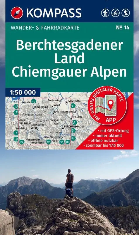 KOMPASS Wanderkarte 14 Berchtesgadener Land, Chiemgauer Alpen 1:50.000 - Wander- und Fahrradkarte in einem - inklusive Offline-Verwendung in der KOMPASS-App. Wander-& Radwege. Skitouren.