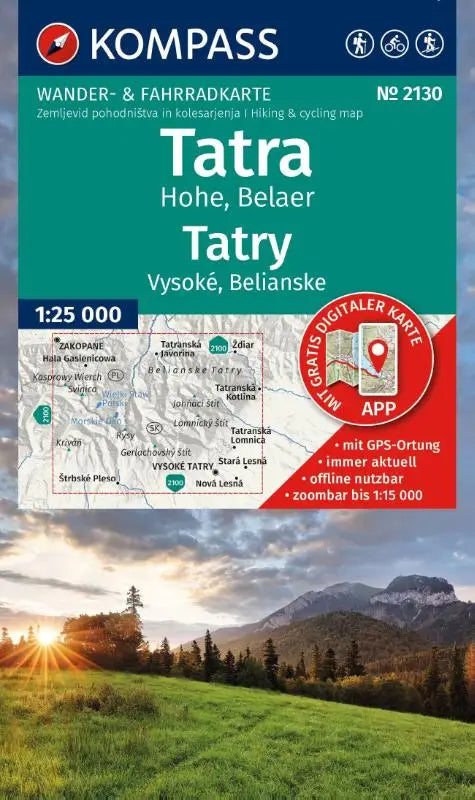 KOMPASS Wanderkarte 2130 Tatra Hohe, Belaer / Tatry, Vysoké, Belianske 1:25.000 - Wander- und Fahrradkarte in einem - inklusive Offline-Verwendung in der KOMPASS-App. Wander-& Radwege. Skitouren.