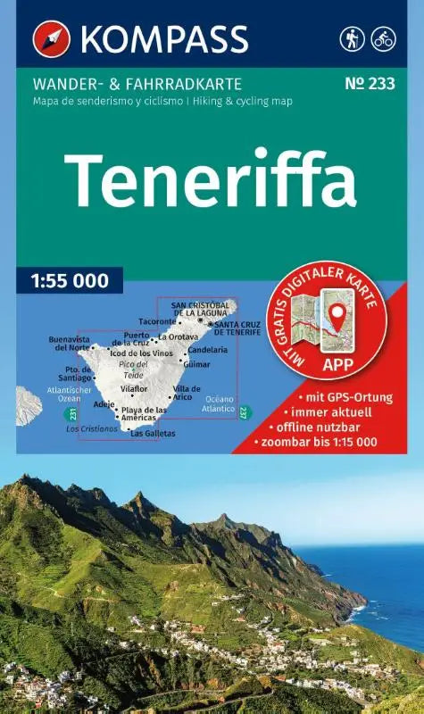 KOMPASS Wanderkarte 233 Teneriffa 1:50.000 - Wander- und Fahrradkarte in einem - inklusive Offline-Verwendung in der KOMPASS-App. Wander-& Radwege.