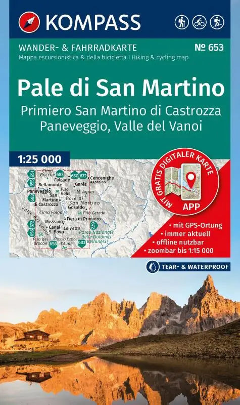 KOMPASS Wanderkarte 653 Pale di San Martino, Primiero San Martino di Castrozza, Paneveggio, Valle del Vanoi 1:25.000 - Wander- und Fahrradkarte in einem - inklusive Offline-Verwendung in der KOMPASS-App. Wander-& Radwege. Skitouren.