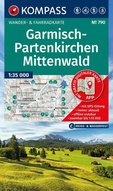 KOMPASS Wanderkarte 790 Garmisch-Partenkirchen, Mittenwald 1:35.000 - Wander- und Fahrradkarte in einem - inklusive Offline-Verwendung in der KOMPASS-App. Wander-& Radwege. Skitouren. Langlaufen.