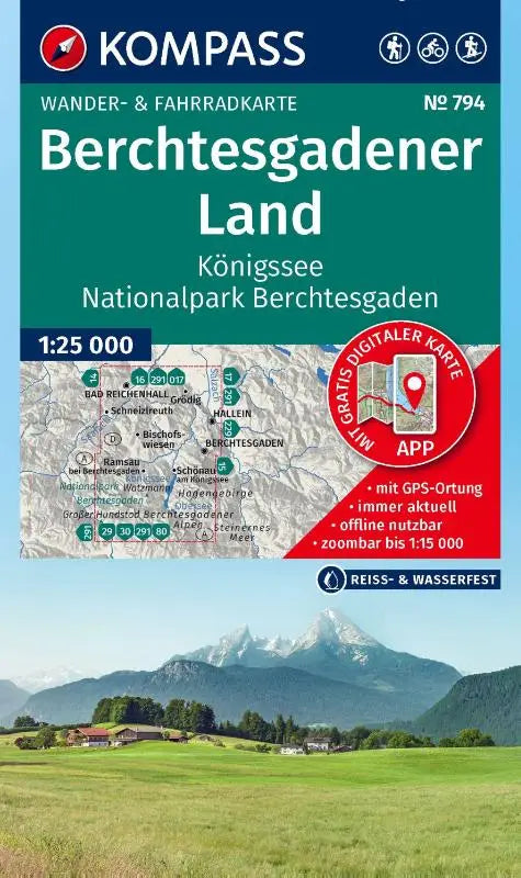 KOMPASS Wanderkarte 794 Berchtesgadener Land, Königssee, Nationalpark Berchtesgaden 1:25.000 - Wander- und Fahrradkarte in einem - inklusive Offline-Verwendung in der KOMPASS-App. Wander-& Radwege. Skitouren.