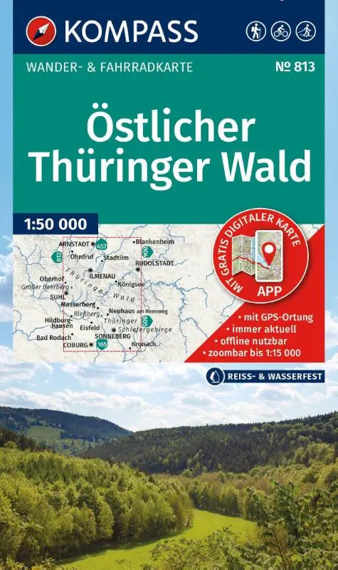 KOMPASS Wanderkarte 813 Östlicher Thüringer Wald 1:50.000 - Wander- und Fahrradkarte in einem - inklusive Offline-Verwendung in der KOMPASS-App. Wander-& Radwege. Langlaufen.